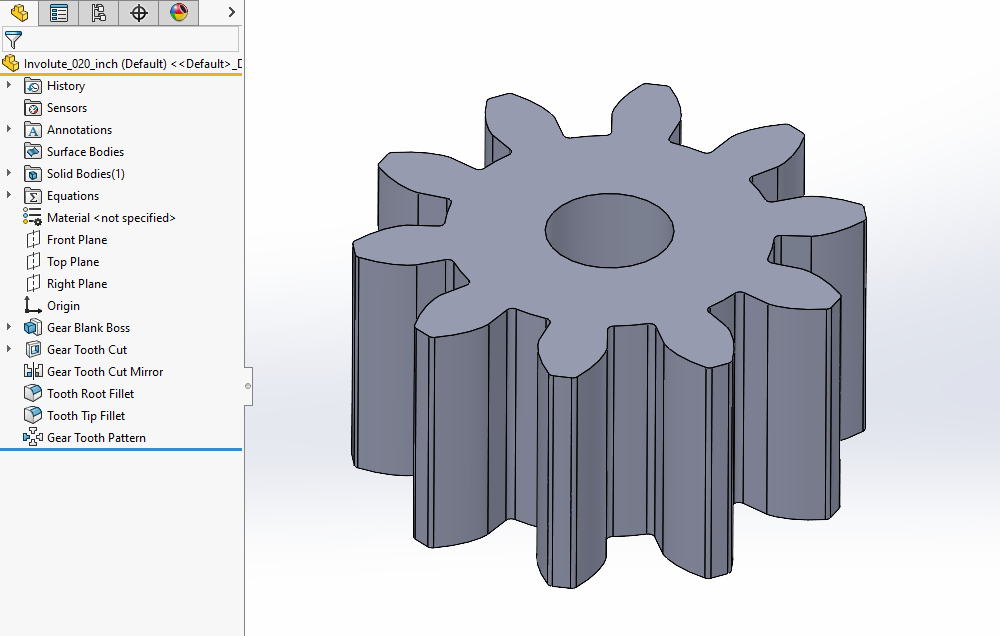 Dynamic model for the involute spur gear in SOLIDWORKS