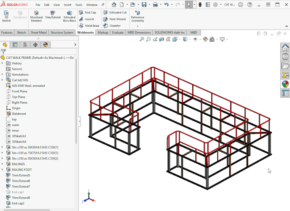 Structural member design tools in SOLIDWORKS