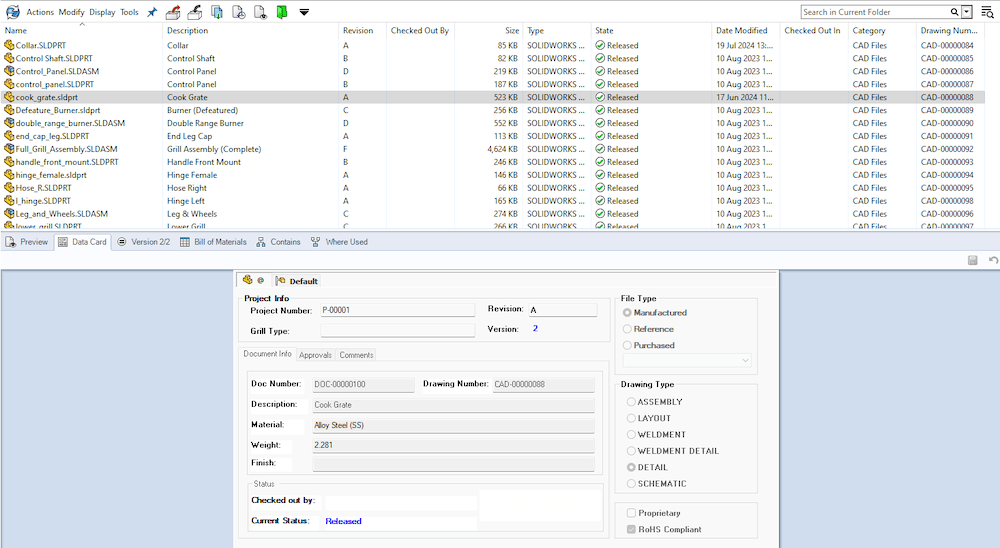 SOLIDWORKS PDM user interface 