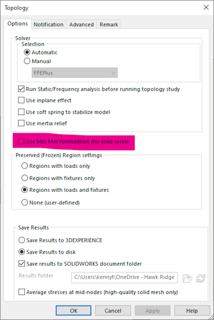 Turn on Min Max by right clicking the name of the study and going to its properties in SOLIDWORKS simulation