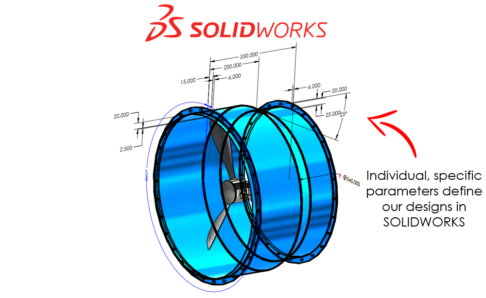 Example showing how individual, specific parameters define designs in SOLIDWORKS