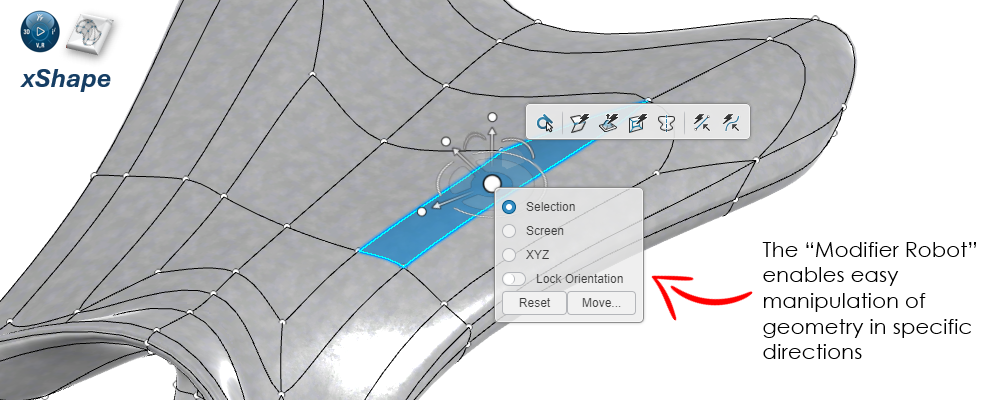 The “Modifier Robot” enables easy manipulation of geometry in specific directions.