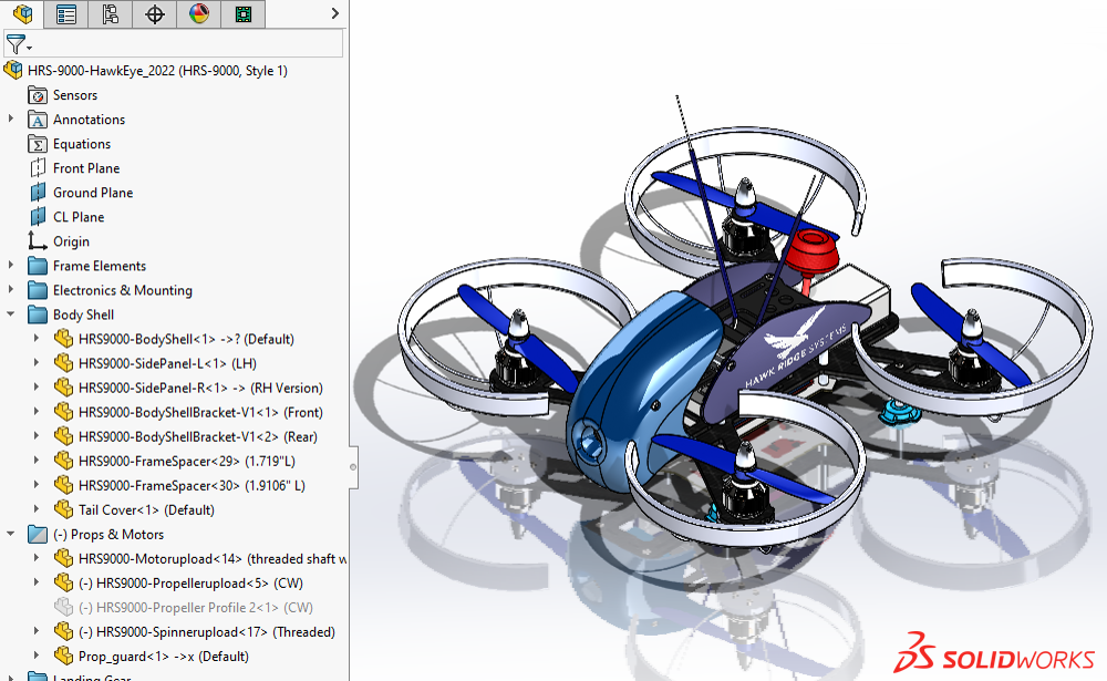 The SOLIDWORKS modeling user interface and the model parameters