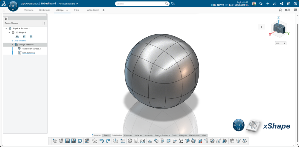 A spherical model in the xShape user interface on the 3DEXPERIENCE platform