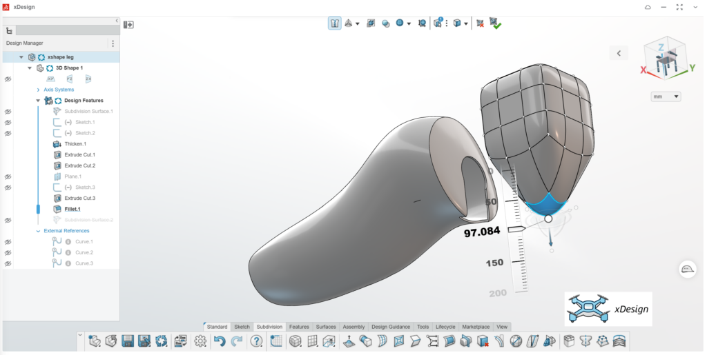 Organic freeform shape in xDesign